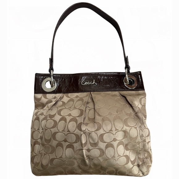 Coach Monogram Purse Classic CC Logo Luxury Designer Hand Bag Neutral Brown Tan - Picture 1 of 13